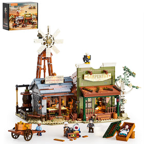 Lumibricks Western Workshop windmill rotation adds dramatic lighting to the display.