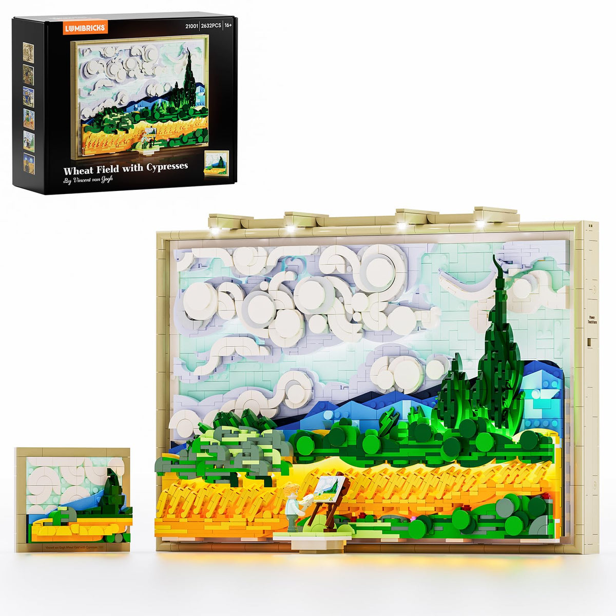 Lumibricks Wheat Field with Cypresses full-build view for tactile wall art