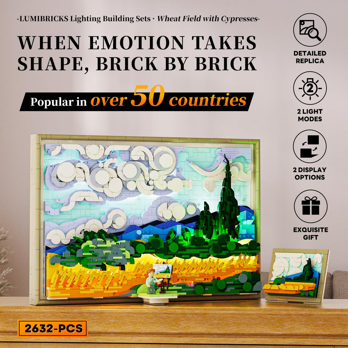 Lumibricks Wheat Field with Cypresses LED lighting highlights ambient mood