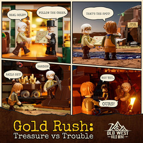 Lumibricks Wild West campfire lights create warm atmosphere for night storytelling.