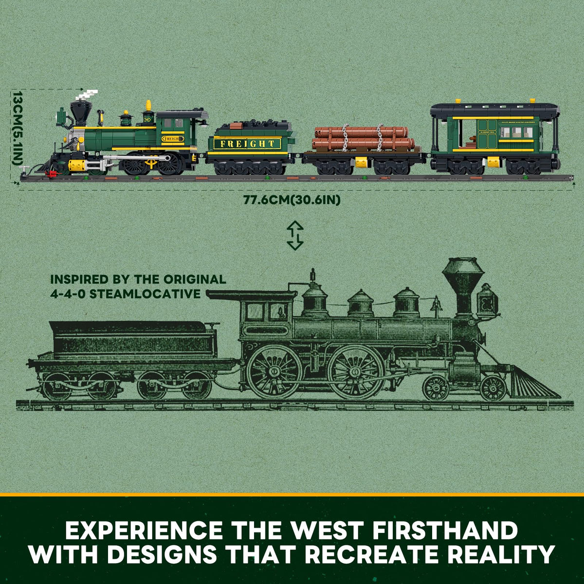 Lumibricks Wild West Freight Train log car adds rustic charm to diorama scenes.