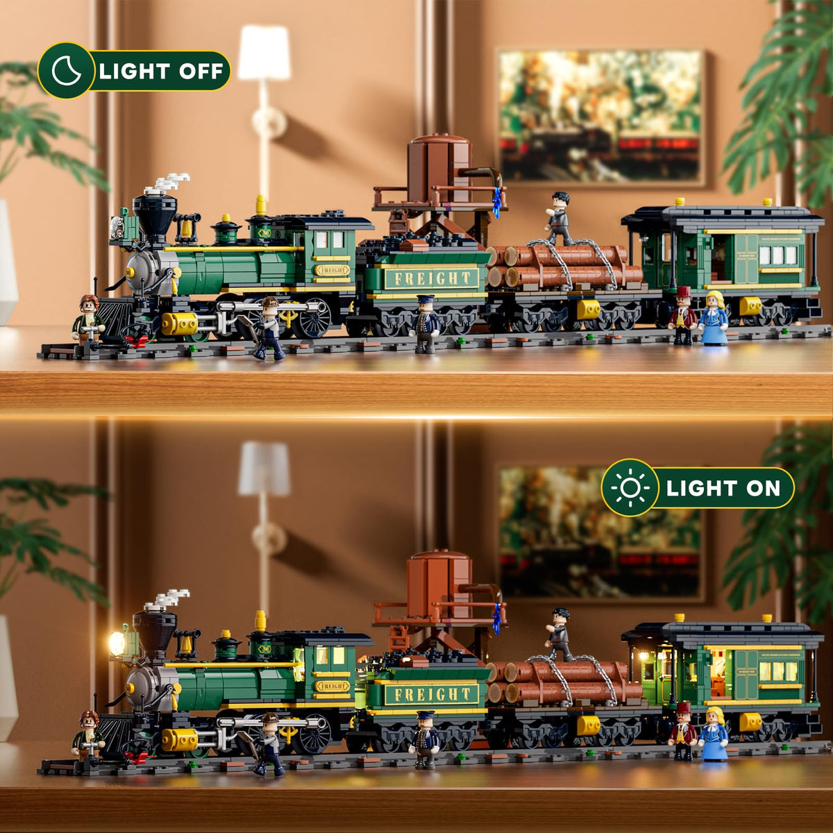 Lumibricks Wild West Freight Train track layout demonstrates expandability and curve navigation.
