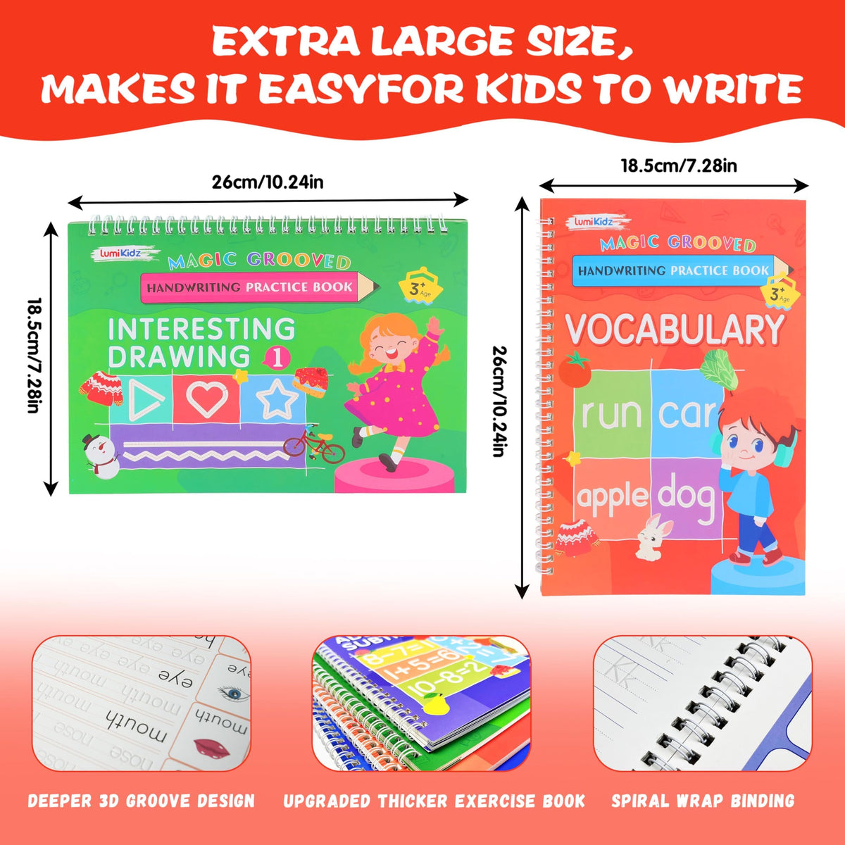 Lumikidz 112-page practice books support early handwriting with guided pages.