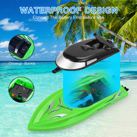 Lumiparty RC boat blue-green fast-moving action shot