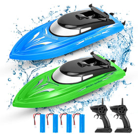 Lumiparty RC boat two-pack blue-green front view for family pool fun