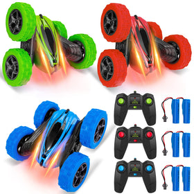 Lumiparty RC Stunt Car front view highlights powerful dual motors for fast action.