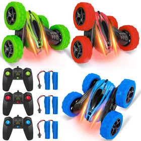 Lumiparty RC Stunt Car side view highlights rugged build for outdoor play.