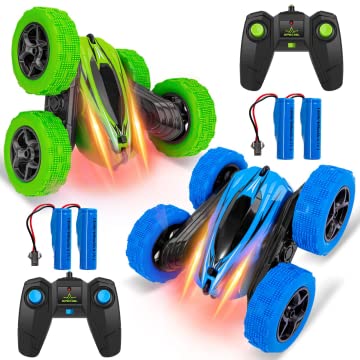 Lumiparty RC Stunt Car top view reveals 360° flipping design for stunts.