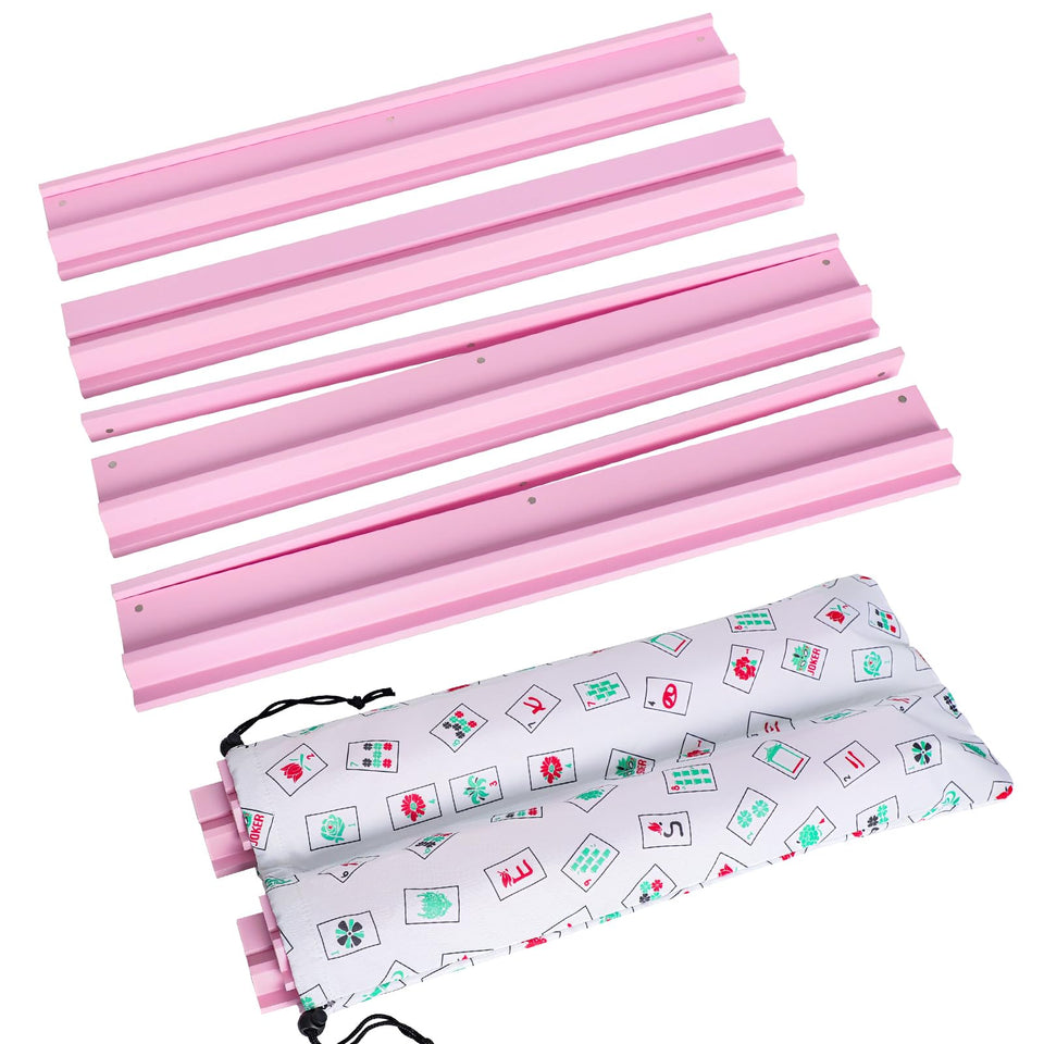 LUMIVIA pink wooden mahjong racks with pushers for organized gameplay