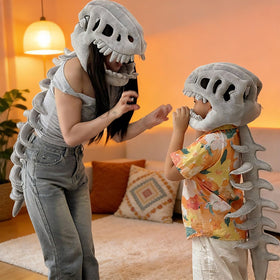 LUMIXA back view of dinosaur skeleton plush costume showing full coverage.