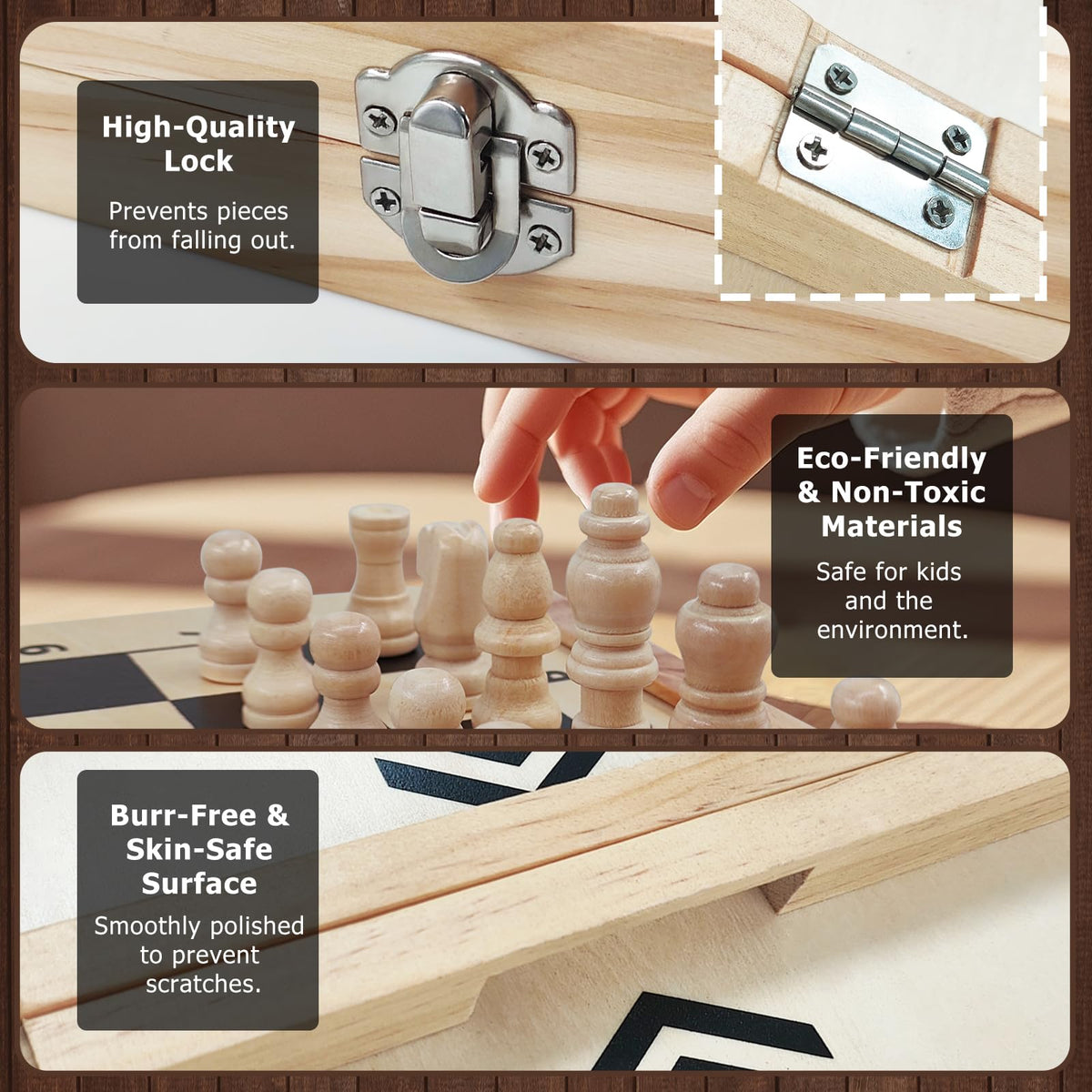 LumWuds foldable Tic Tac Toe design ideal for compact travel storage