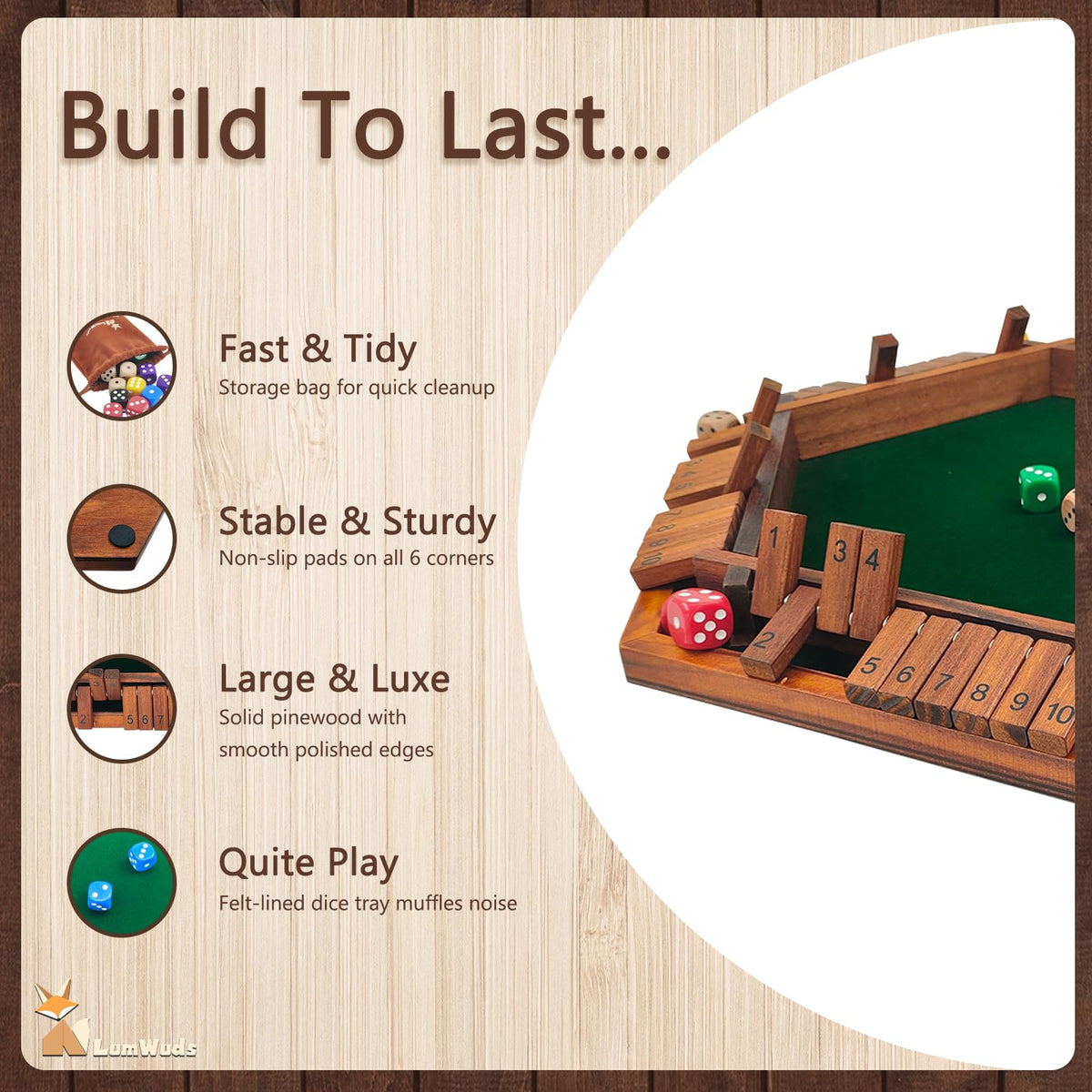 Premium gift-ready packaging of LumWuds Shut The Box invites thoughtful gifting.