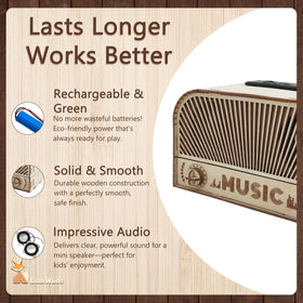 LumWuds dual speakers setup shows stereo sound capabilities in a compact build.