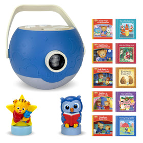 Luna StoryTime projector shows Daniel Tiger scenes for screen-free storytelling.