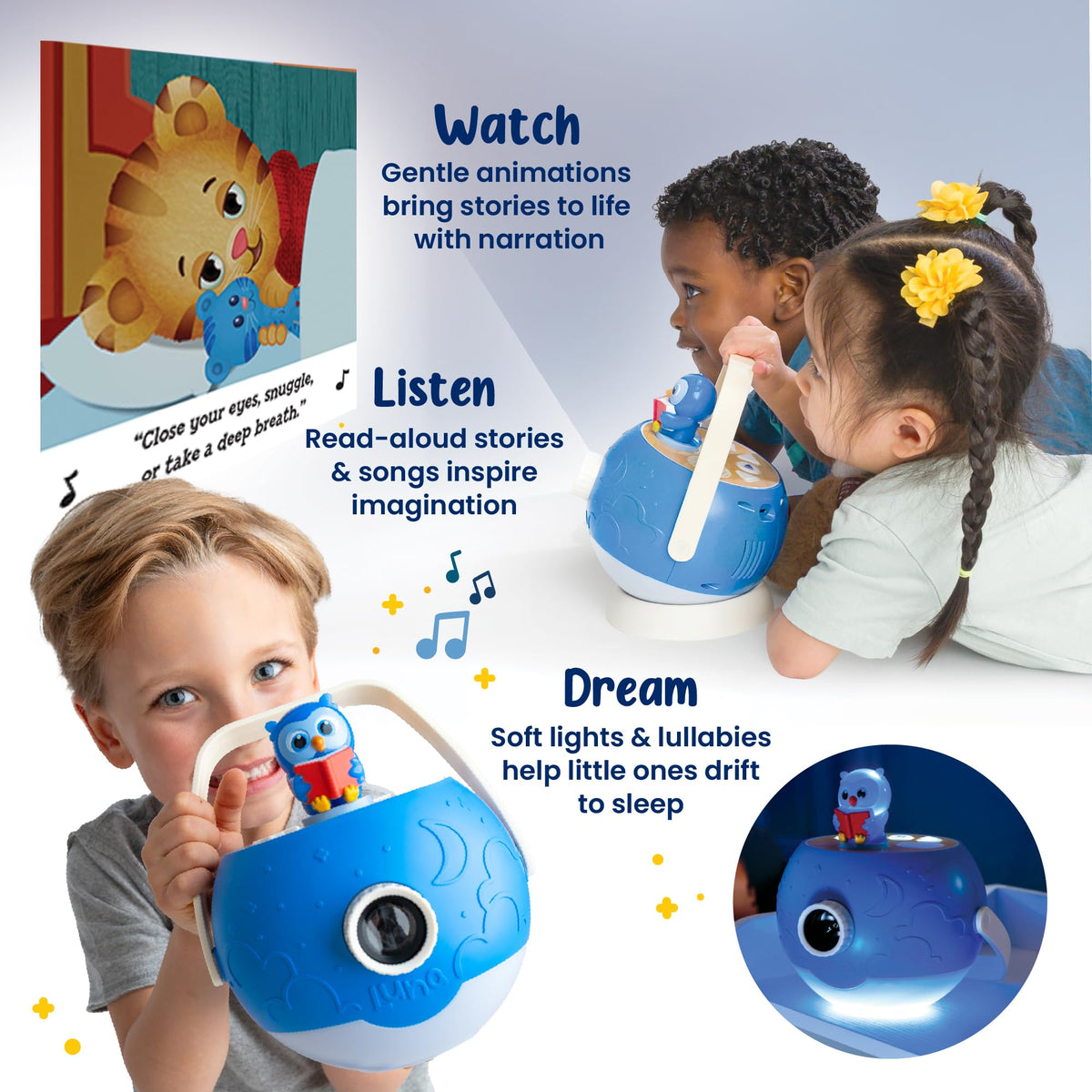 Screen-free storytelling with Luna StoryTime offers independent play and visuals.
