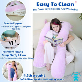LUNAMIRA Axolotl pillow uses soft 100% cotton filling for plush support.