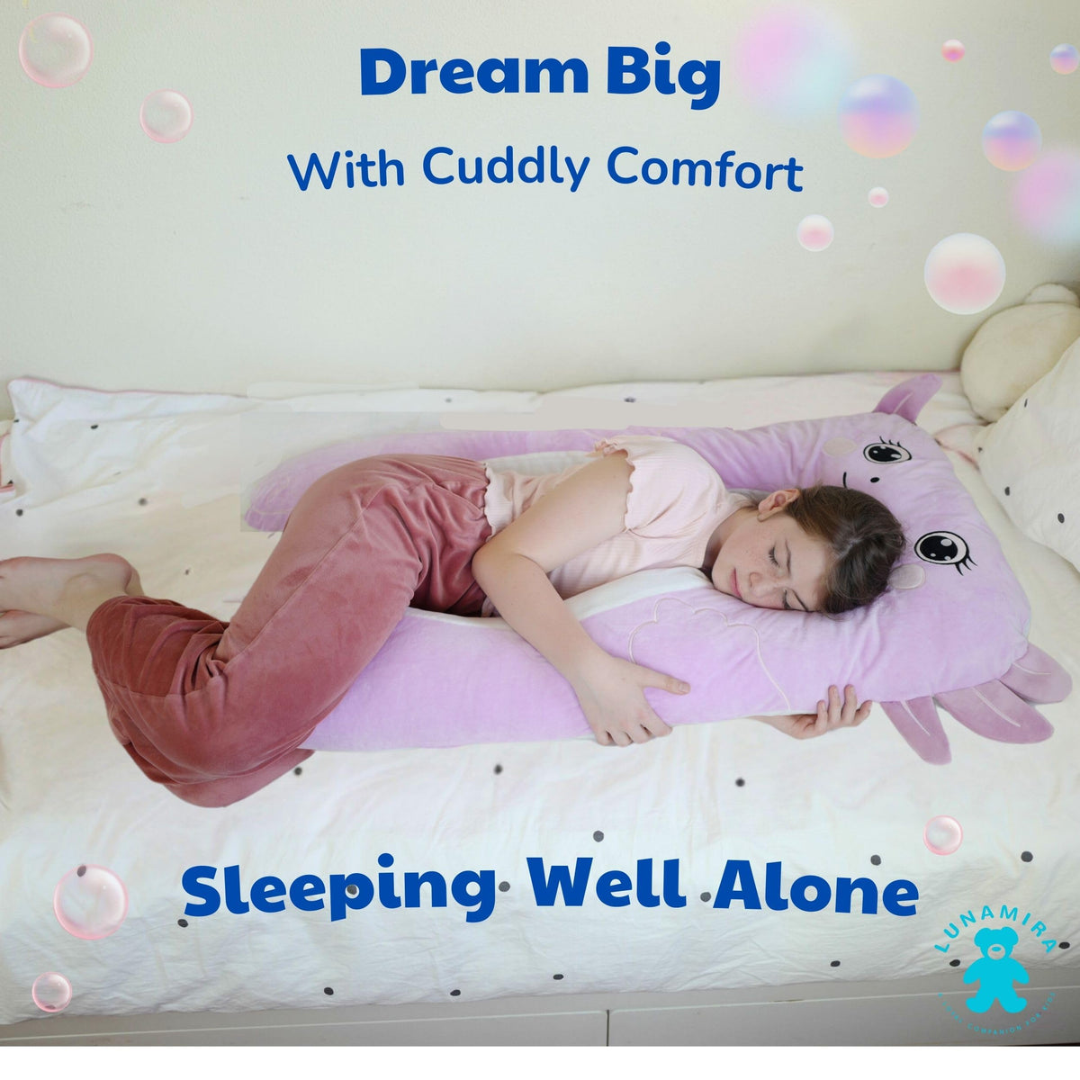 LUNAMIRA Axolotl pillow supports ADHD-friendly sleep routines with gentle guidance.