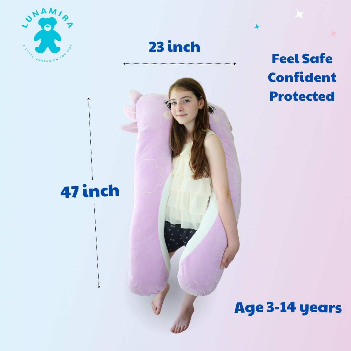 LUNAMIRA Axolotl kids reading support pillow for comfy seating.