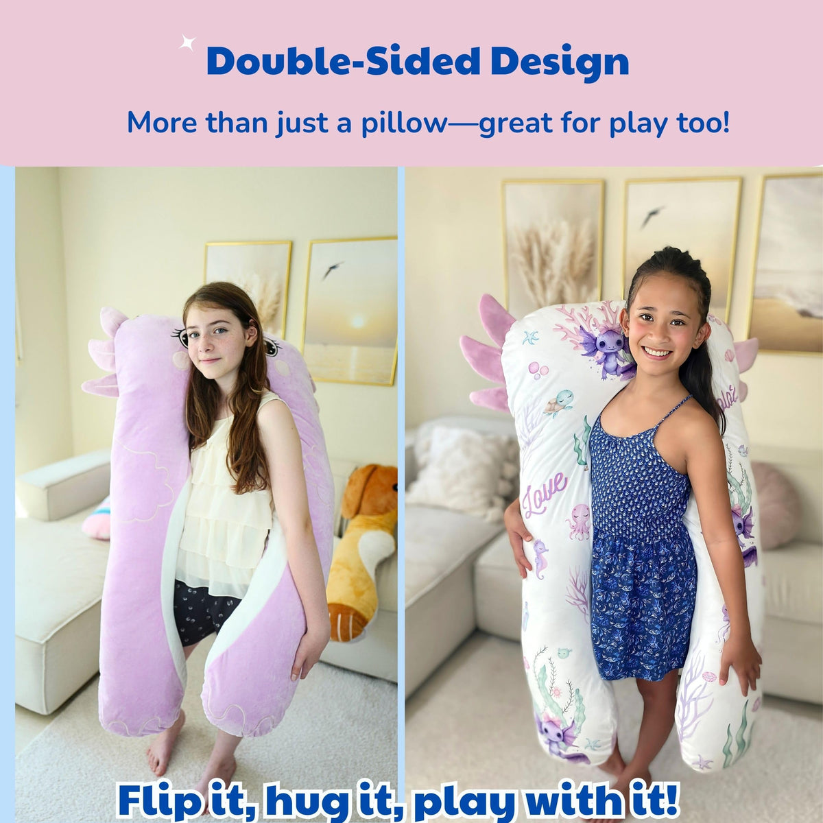 LUNAMIRA Axolotl pillow has a removable washable cover for easy cleaning.