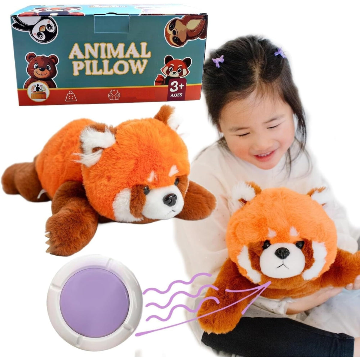 Lunapuer Snugglekid Red Panda face plush pillow offers cozy support for calm interiors.