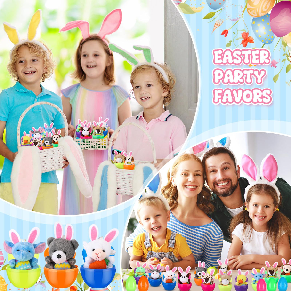 Lunmon plush animals with bunny ears offering soft, handheld play.
