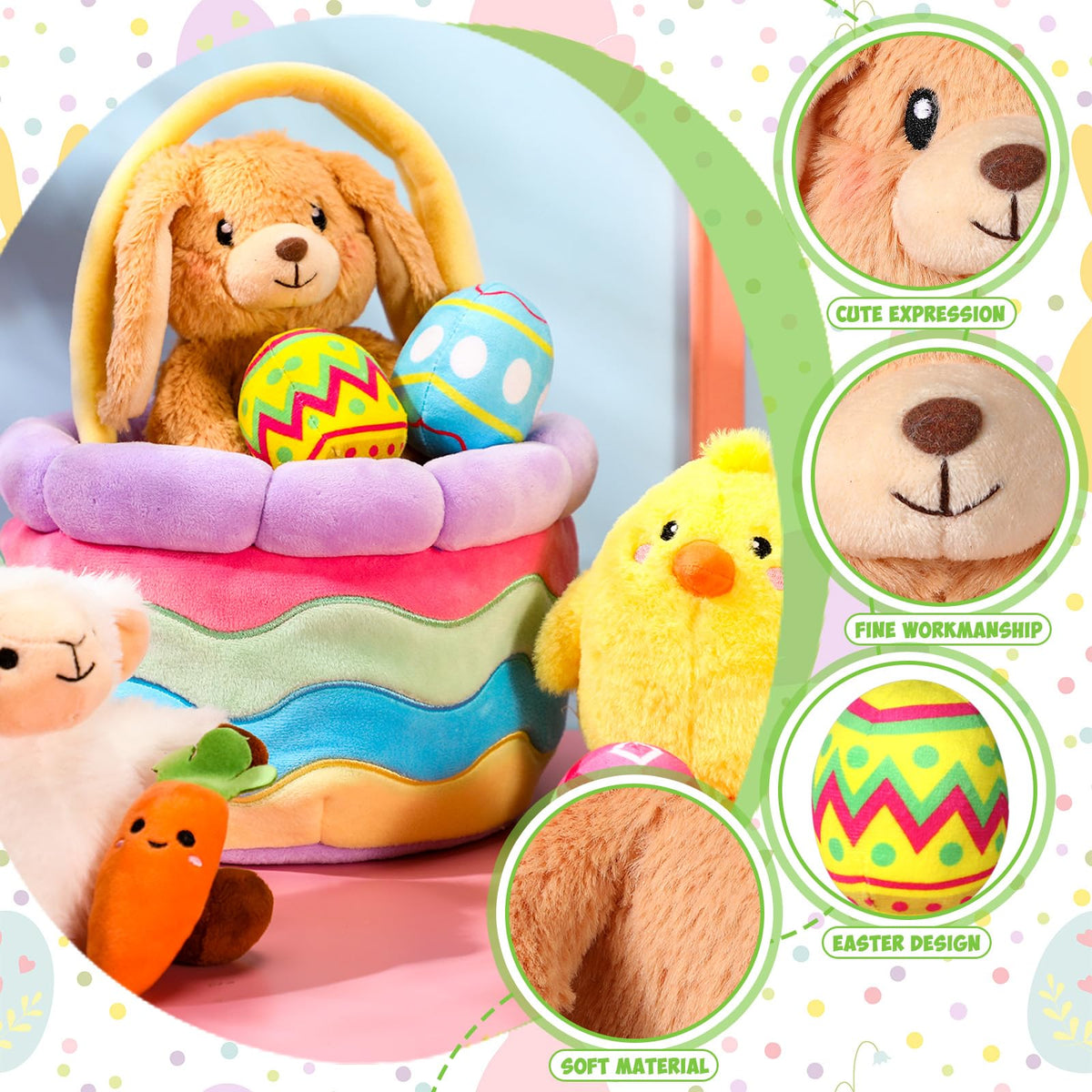 Lunmon plush chick with bright color and gentle texture for spring fun.