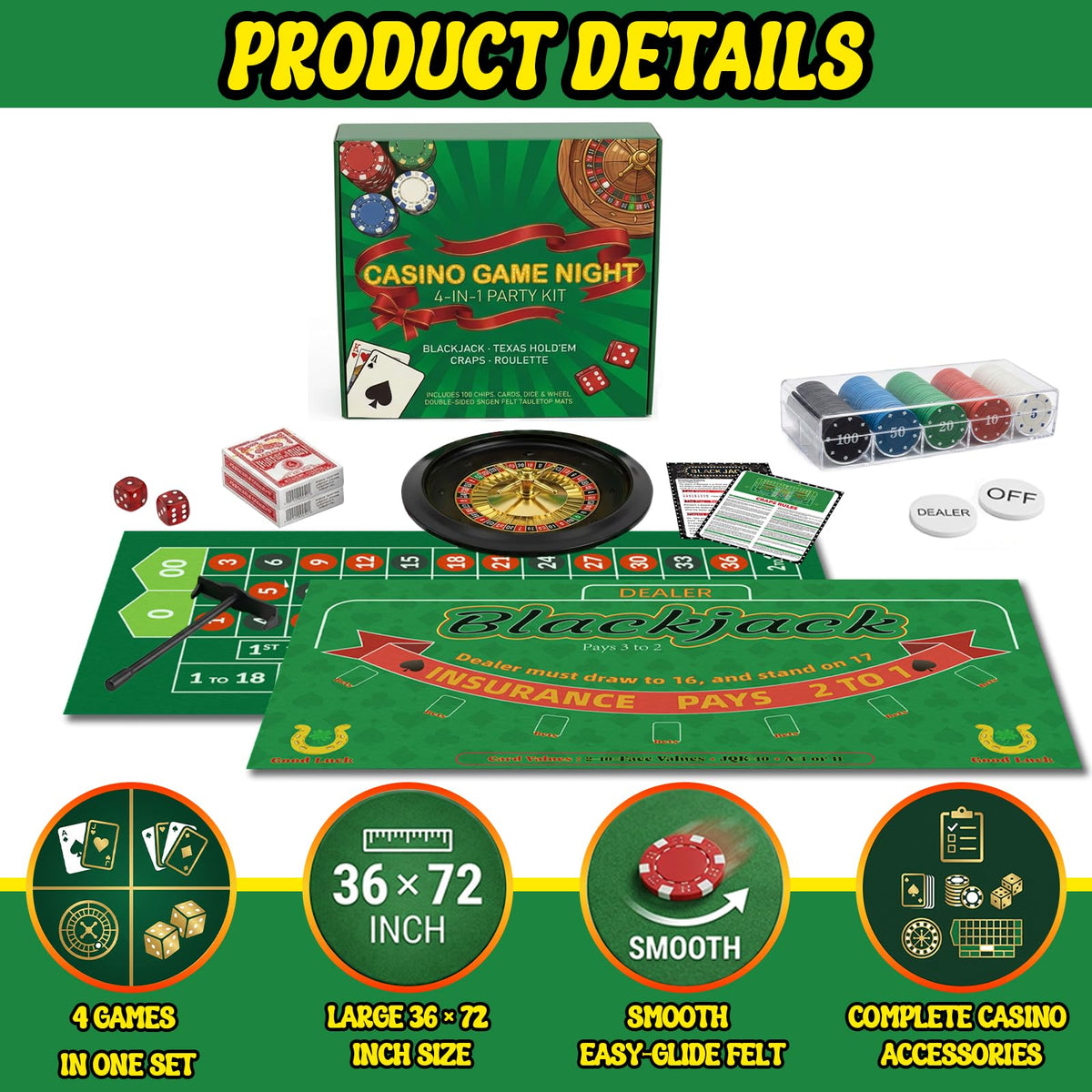 Lunorvexia Casino Night felt mats 36x72 inches provide crisp layouts