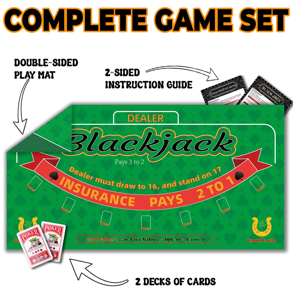 Lunorvexia double-sided poker mat Blackjack side for classic card play