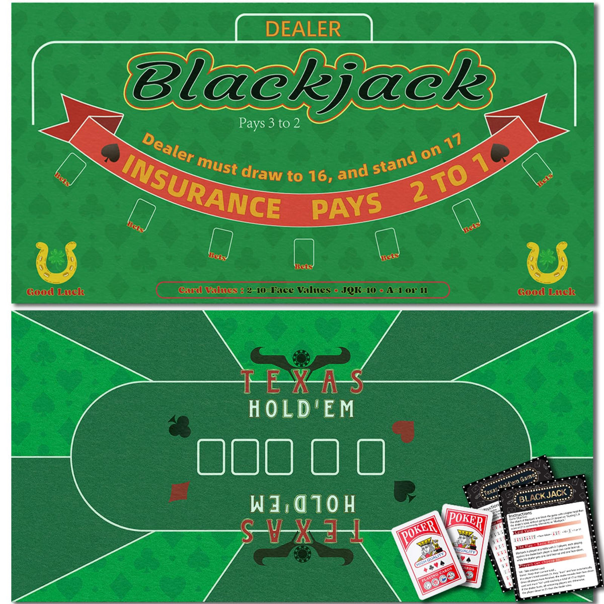 Lunorvexia double-sided poker mat Texas Hold’em side for versatile home games