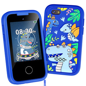 Luoba Kids Phone blue front view shows a kid-friendly touchscreen for learning and play.