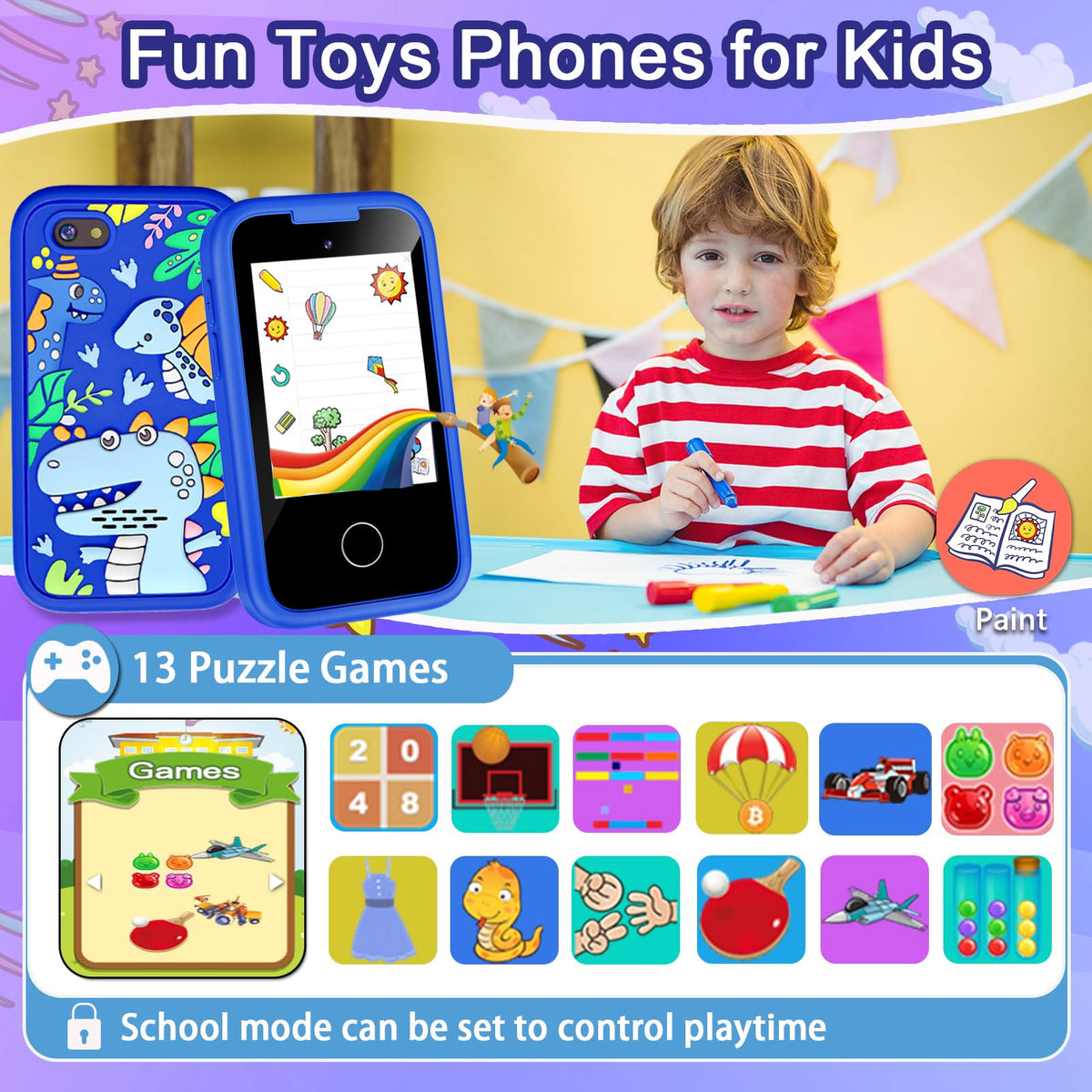 Luoba Kids Phone dinosaur silicone case adds drop protection.