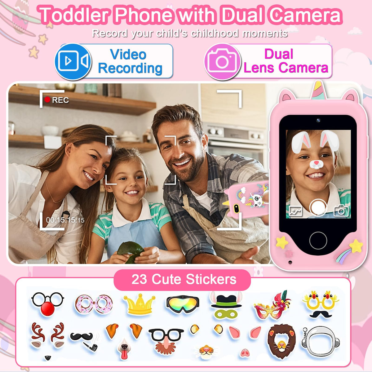 Luoba kids phone dual-camera setup enables quick selfies and memories.