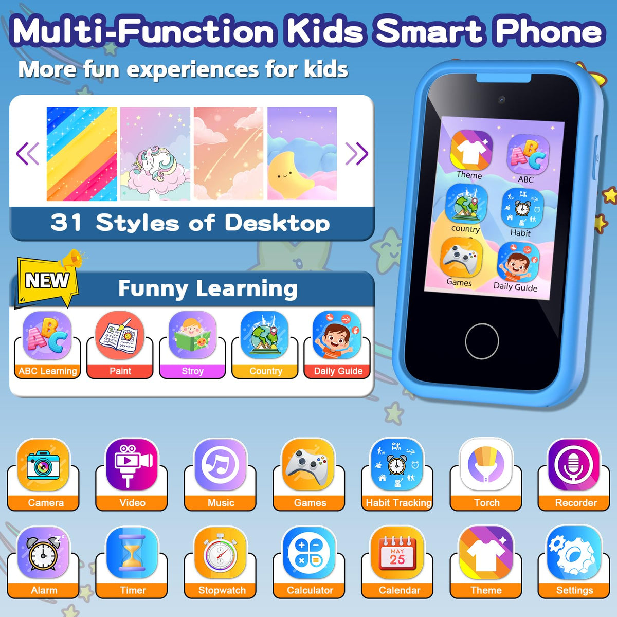 Luoba kids phone dual camera for selfies and videos