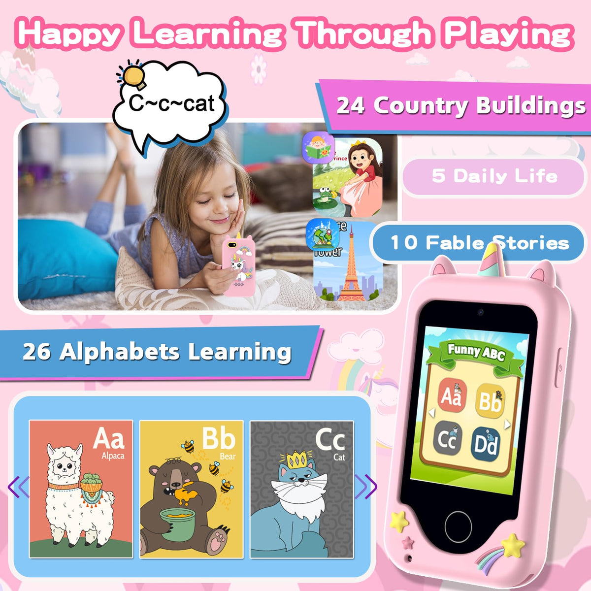Luoba kids phone selfie feature supports video moments with family.