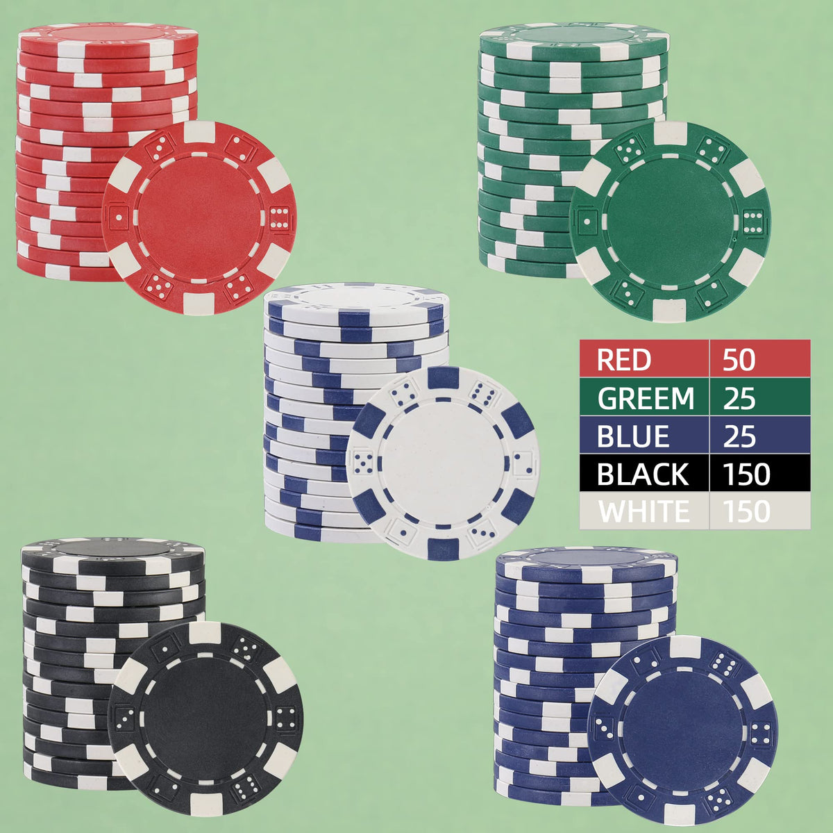 LUOBAO 400-chip set in five colors for versatile game setups.