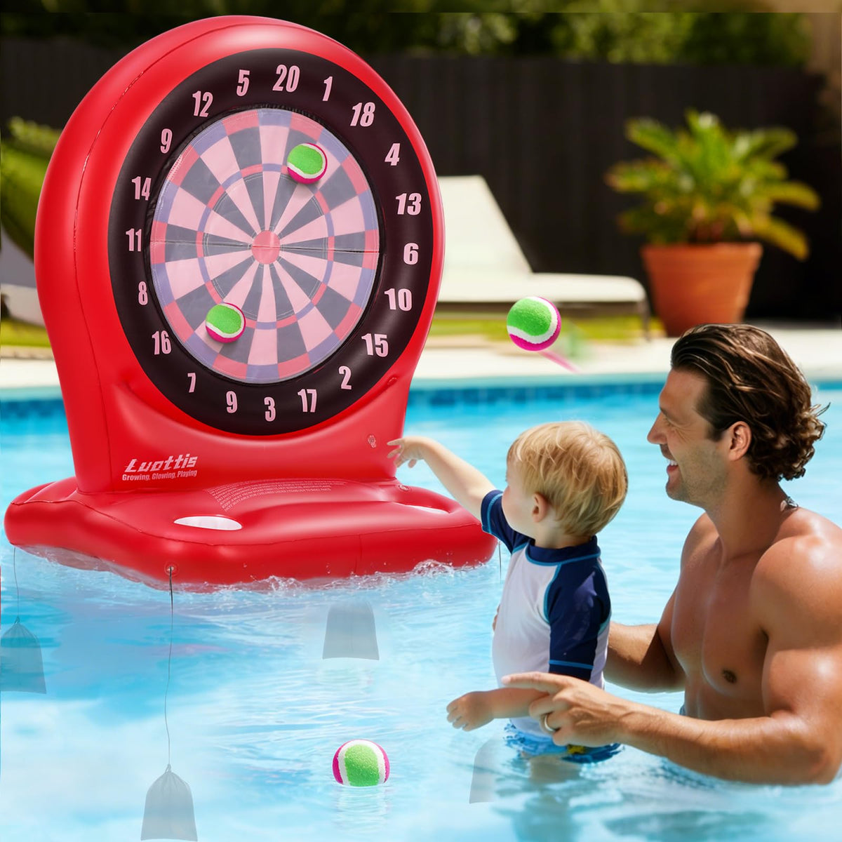 Luottis inflatable-dart-toss-board floating for pool games and competition.