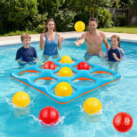 Luottis inflatable tic tac toe board floating in a pool for family fun