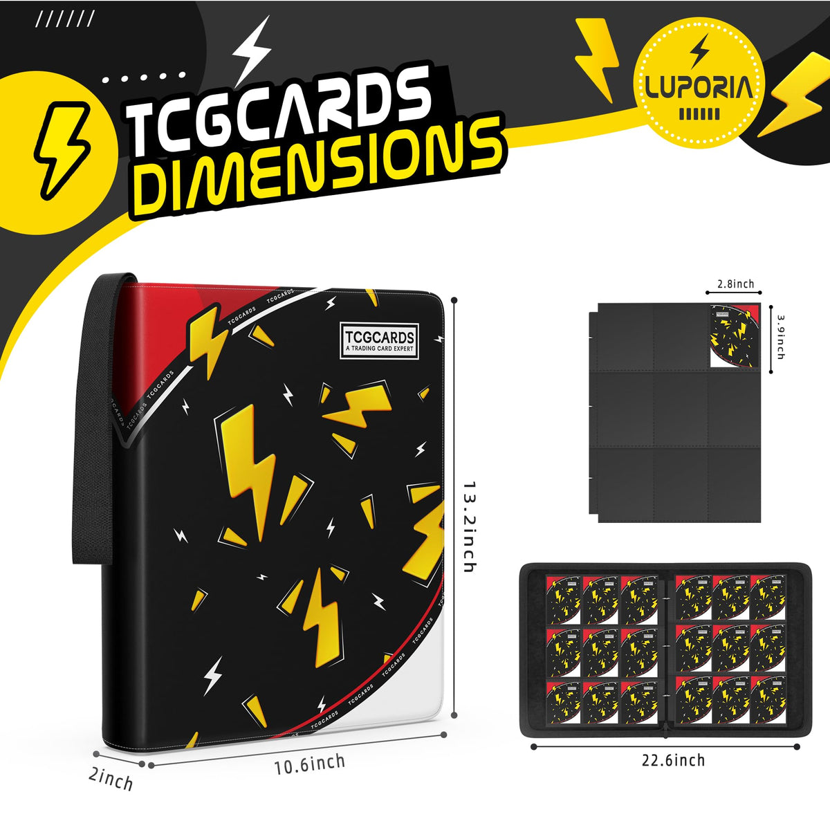 Luporia trading card binder inside pages showing dual-pocket layout for bulk organization