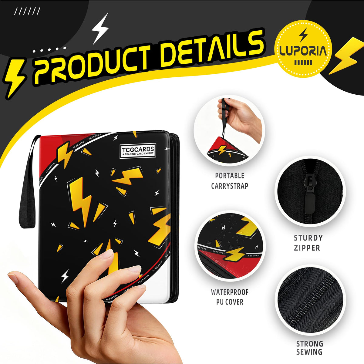 Luporia trading card binder with wristband for portable on the go collecting