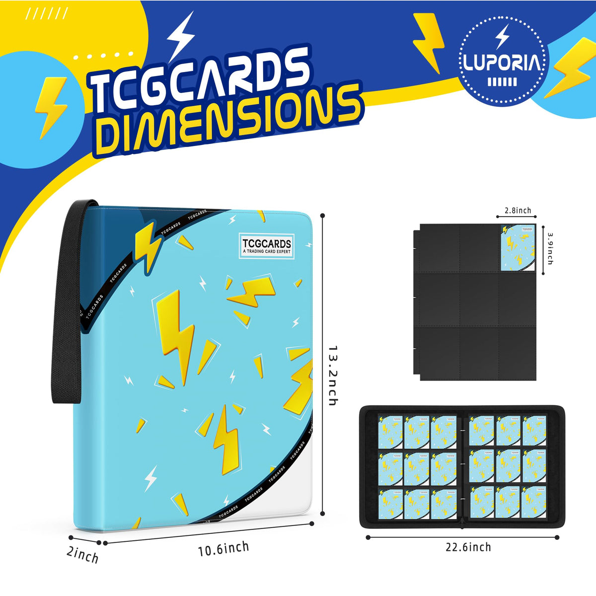 Luporia binder interior with 50 removable sleeves for up to 900 cards.