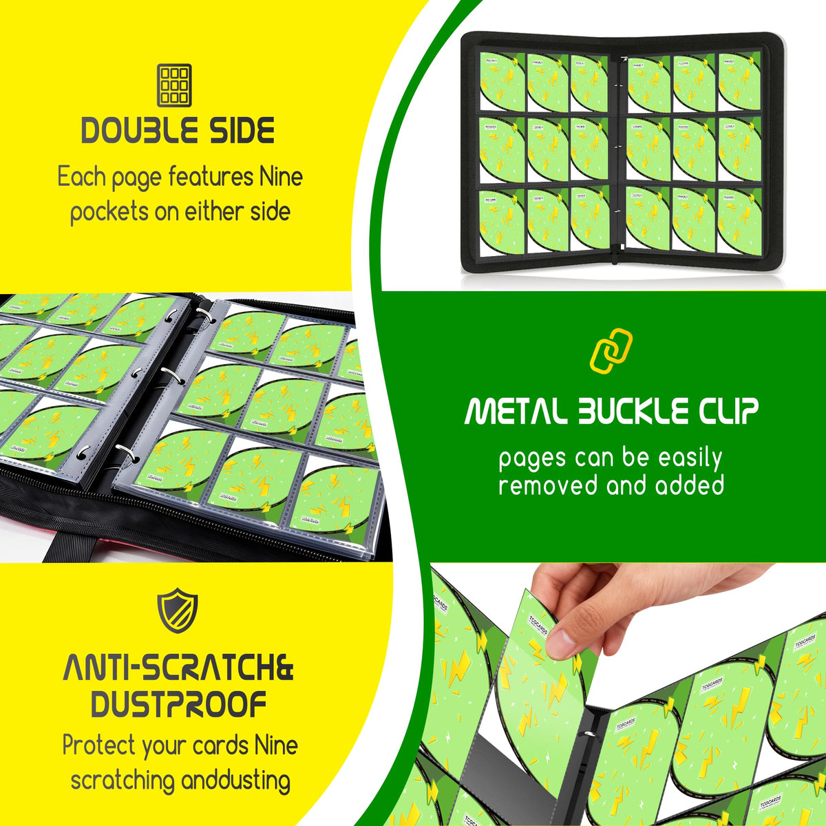 Luporia binder showing universal compatibility with standard card sleeves