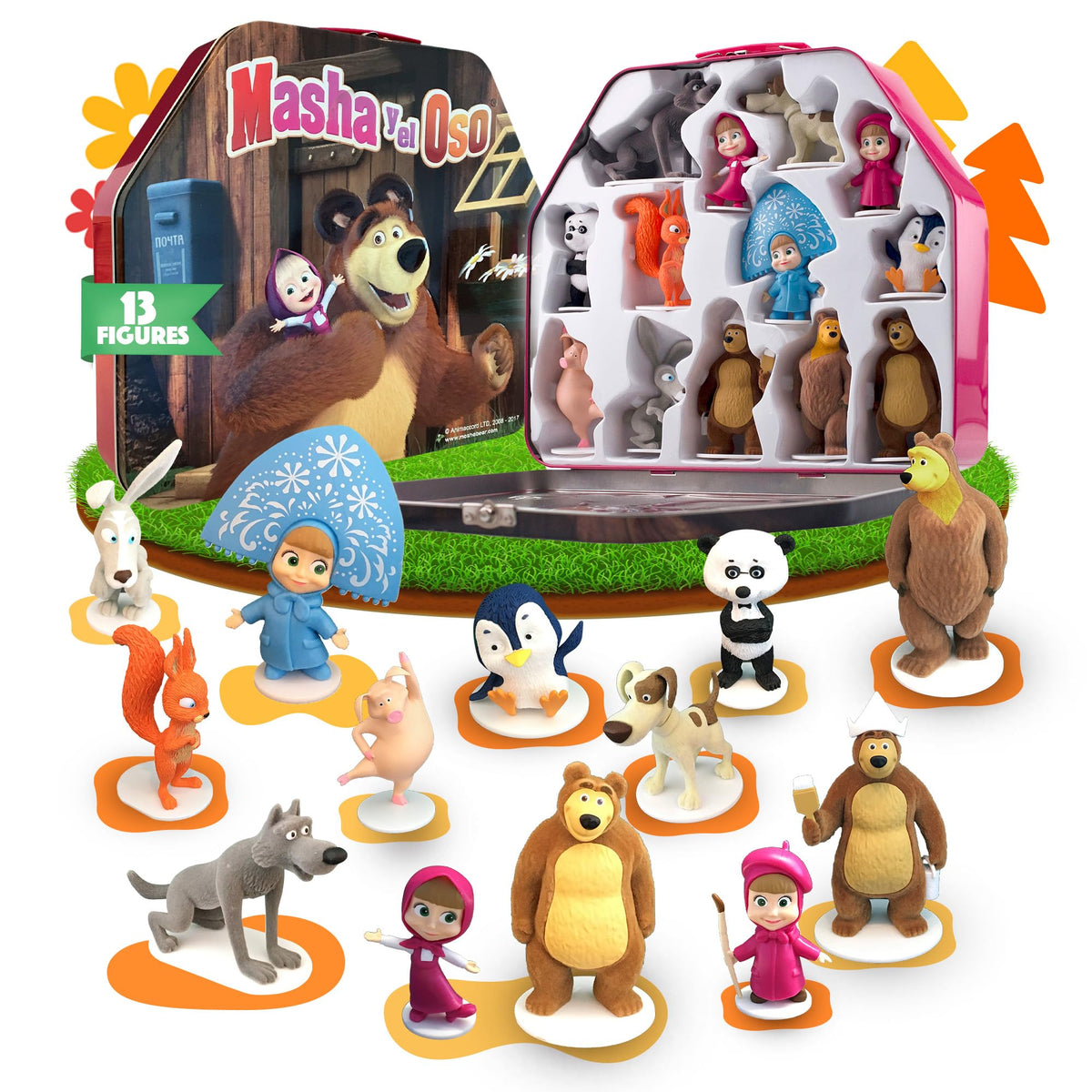 LUPPA Masha and The Bear tin box house with figures for imaginative pretend play