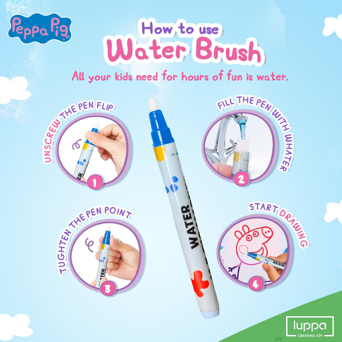 LUPPA Peppa Water Doodle Mat comes gift-ready for birthdays or holidays.