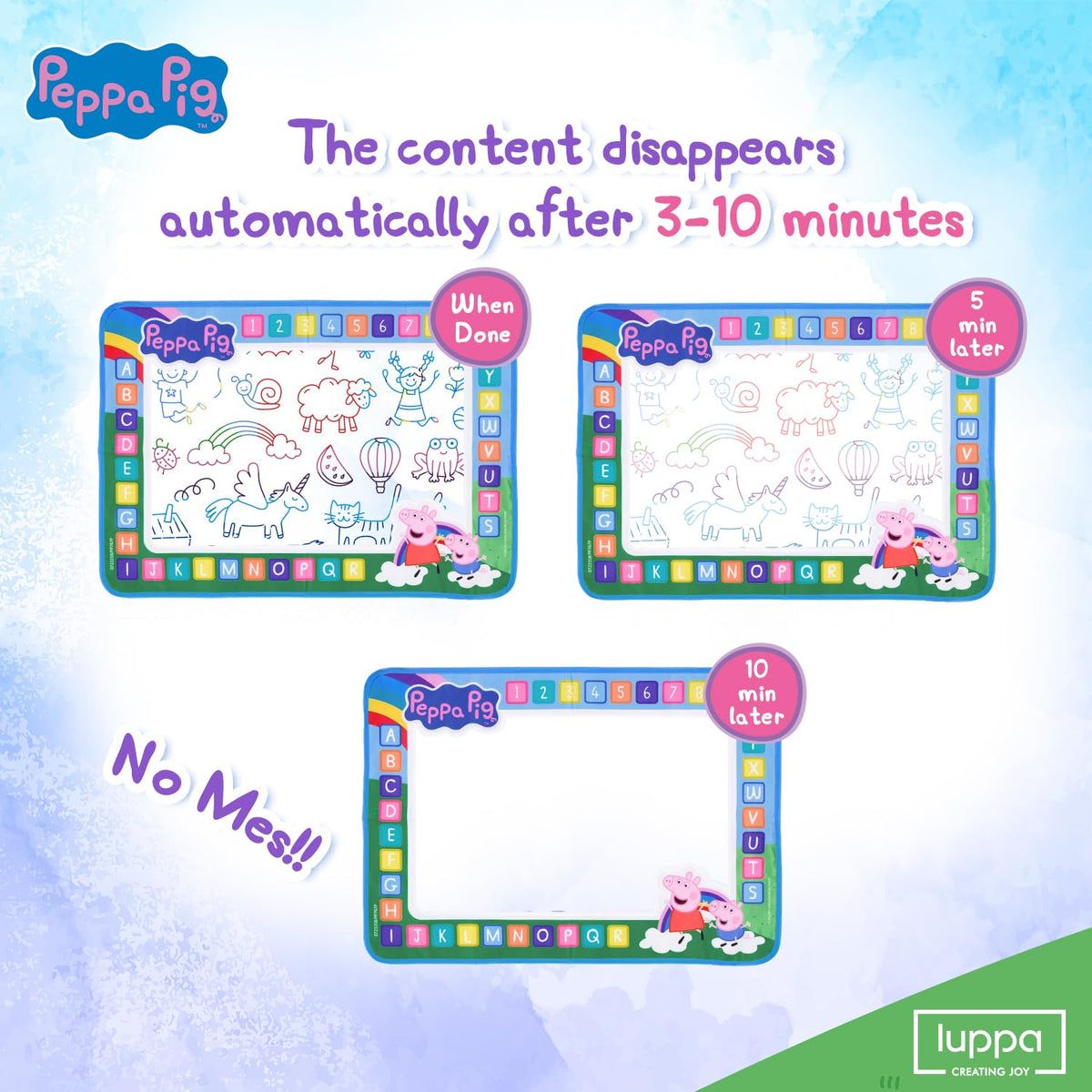 LUPPA Peppa Water Doodle Mat vibrant colors spark imagination during activity time.