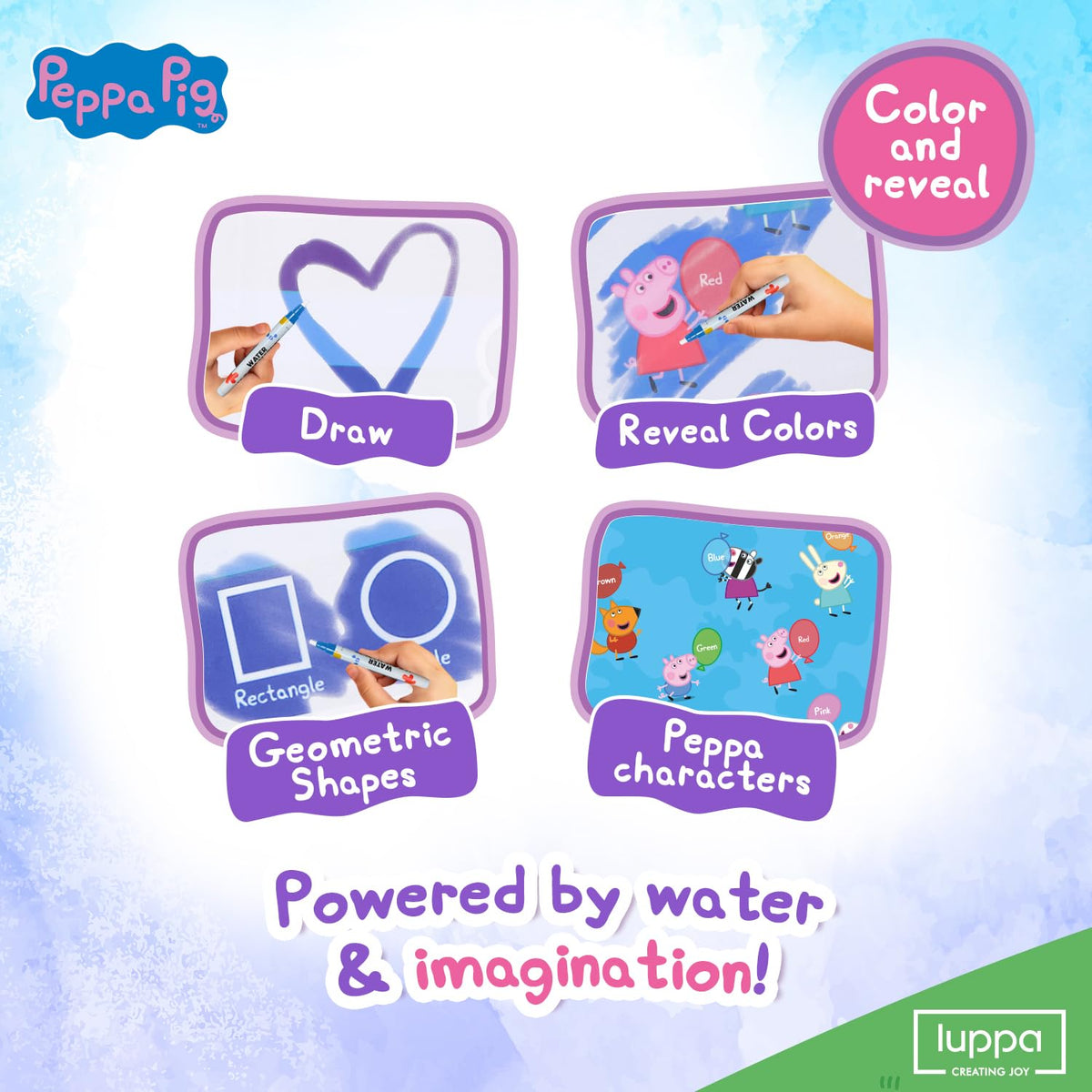 LUPPA Peppa Water Doodle Mat is reusable and eco-friendly for ongoing doodling fun.