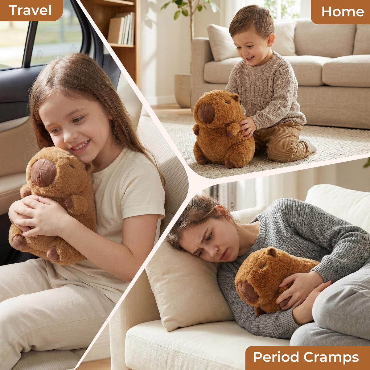 LURKOMEMO Capybara plush resting on lap during relaxation