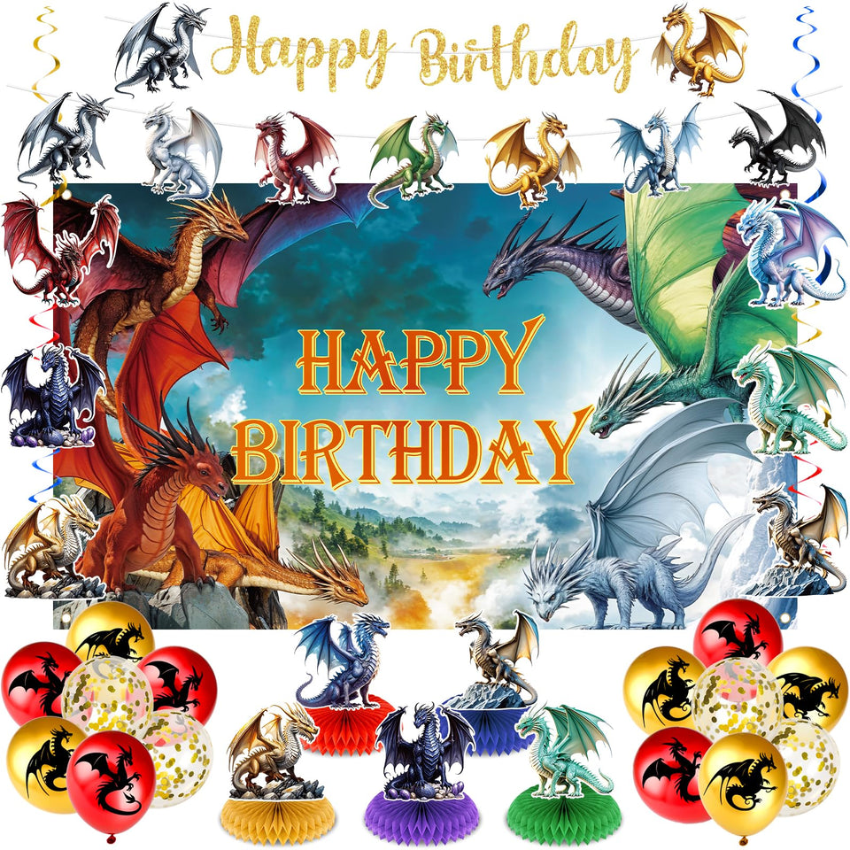 LUUFILx dragon banner backdrop in blue enhances party photos with a bold black and gold theme.