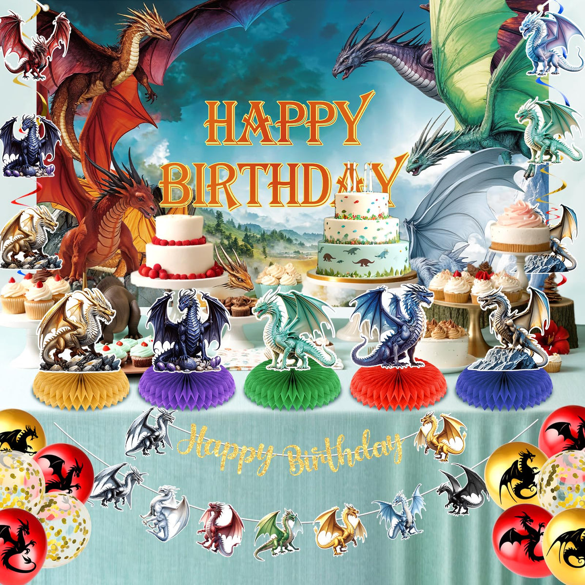 LUUFILx dragon knight decor adds dramatic flair to a birthday setup.