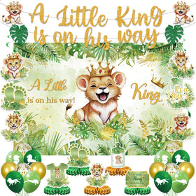 LUUFILx Lion baby shower banner, A Little King is On His Way, ideal photo backdrop