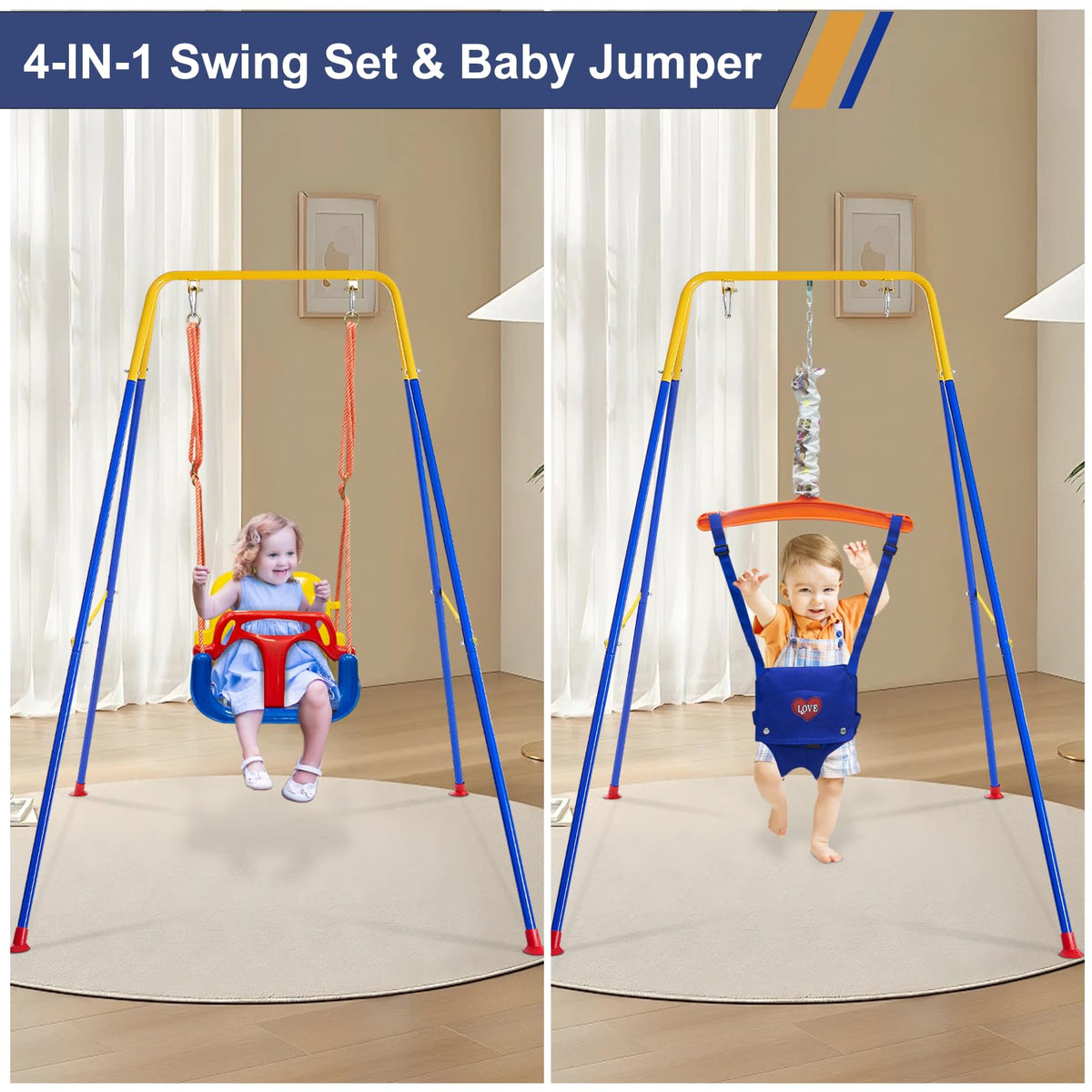 Luxdsgn 3-in-1 swing seat with adjustable height for growing toddlers.